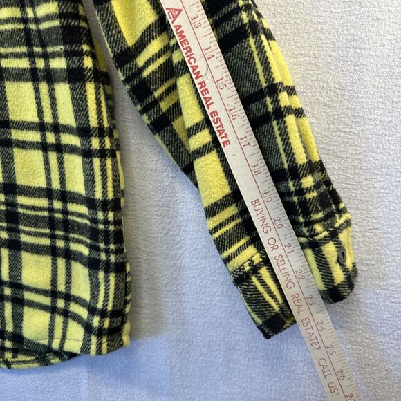 Forever 21 Men Yellow Black Plaid Hooded Flannel Shirt Jacket Size L Pockets - Picture 7 of 12